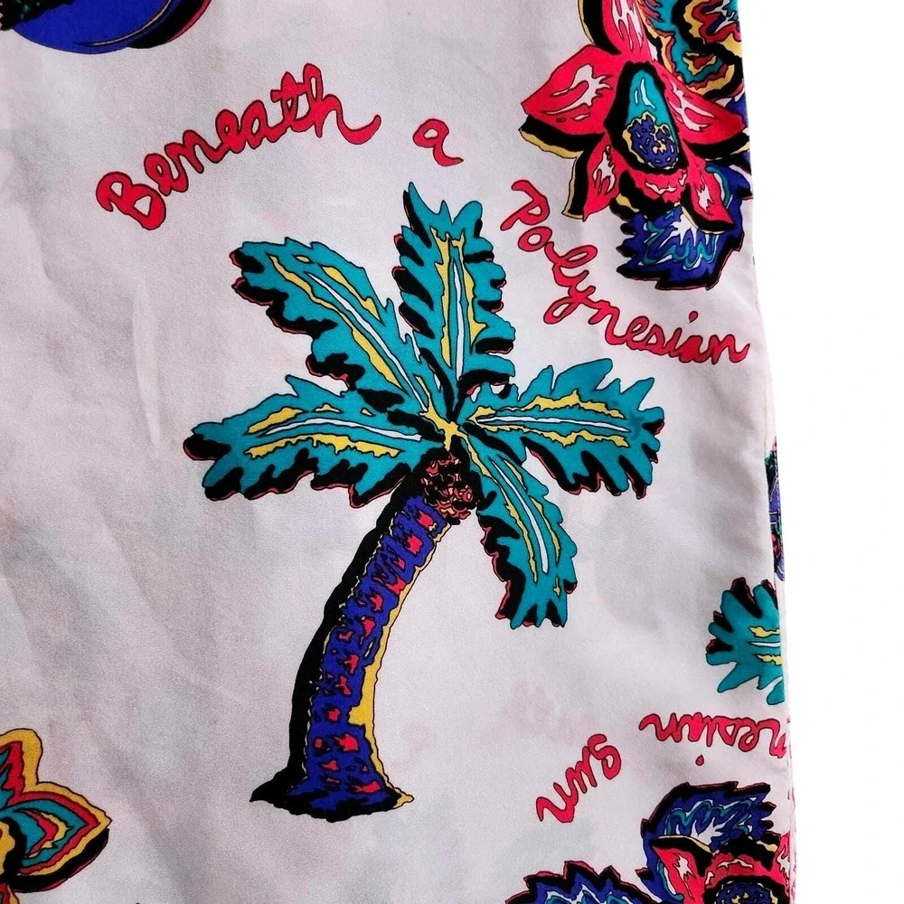 POI Hawaiian Aloha Shirt Mens L White Tropical Floral Palm Camp Button Up‎ Rayon